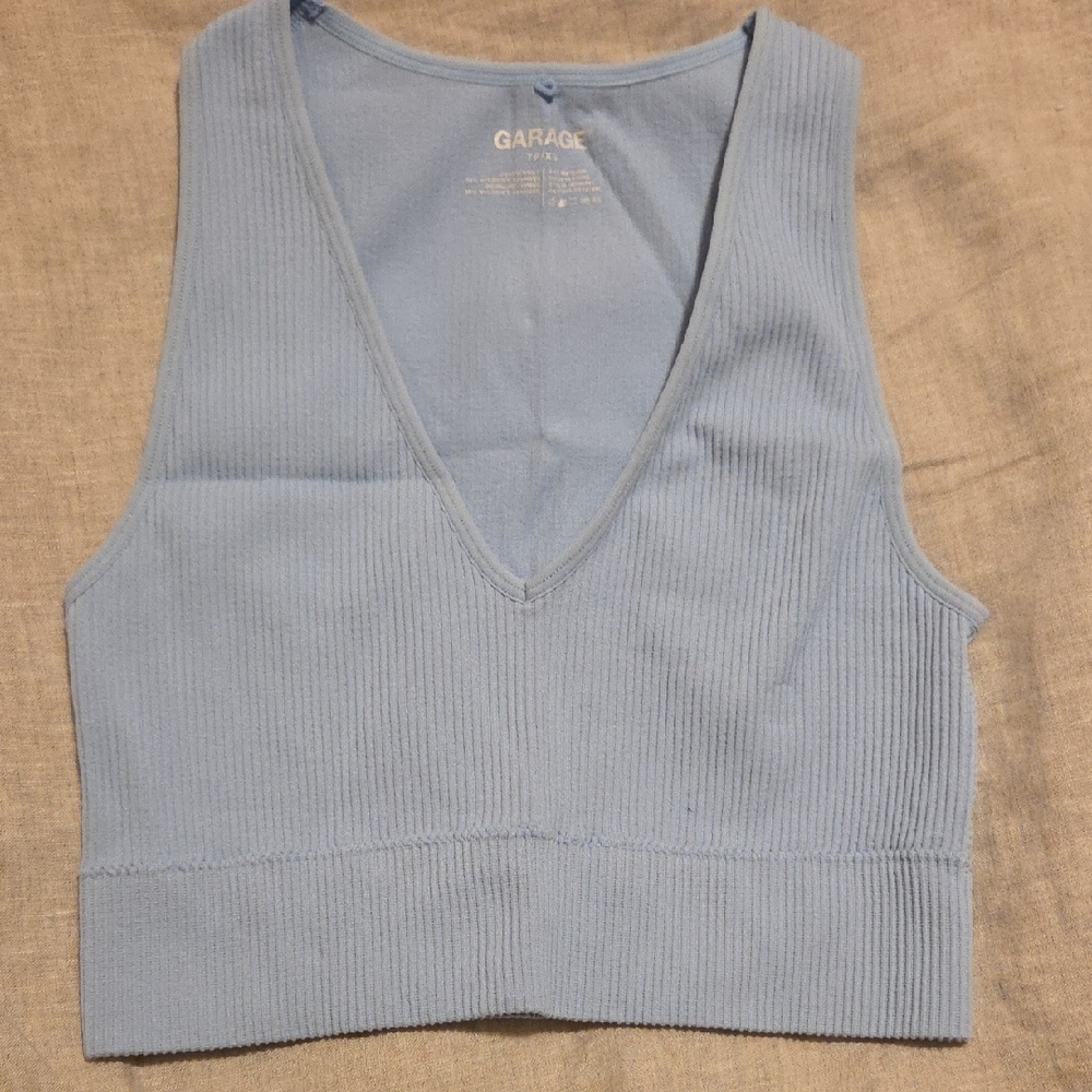 Garage Women's Sky Blue V-Neck Crop Top